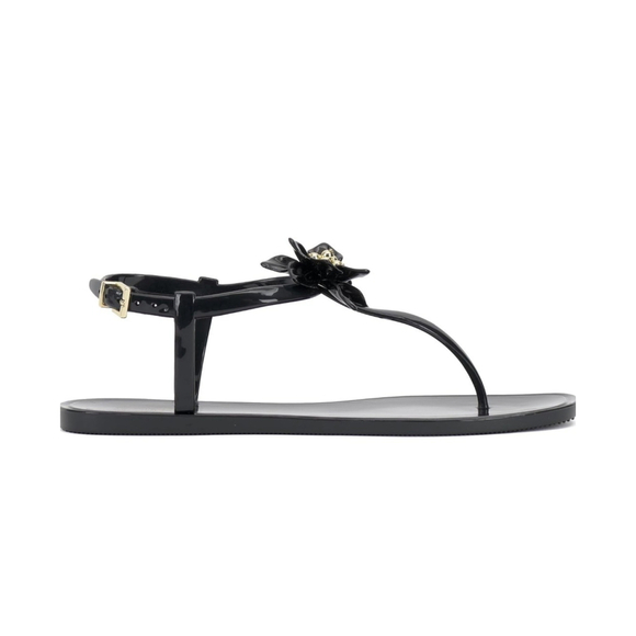 New Vince Camuto Black Gold Jelly Flower Adjustable Thong Flip Flop Sandal 10 M - Picture 3 of 13